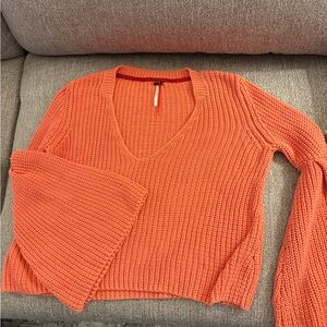 Free People Coral V-Neck Sweater
